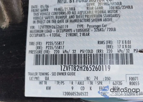 2006 Ford Mustang Gt из США, поврежденный, VIN 1ZVFT82H265260119